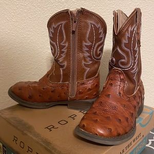 Roper Toddler Brown Ostrich Print Square Toe Western Boots